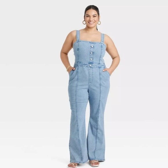 Ava & Viv Pants - Ava & Viv Women's Denim Flare Jumpsuits Sleeveless Overalls Size 17 light No tag